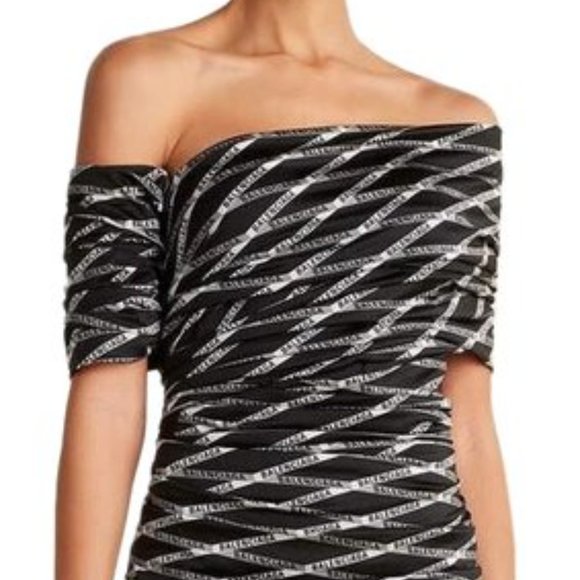 Balenciaga Logo Printed Stretch Wrap Mini Dress Sz 8 - Picture 7 of 16